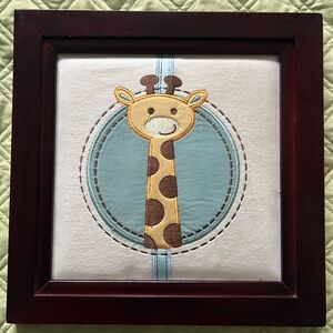 Giraffe Embroidered Wall Art with Brown Frame